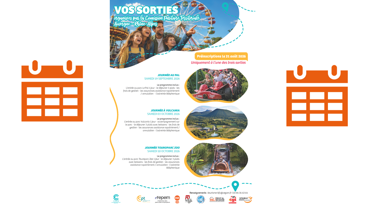 Préinscriptions pour profiter des activités gratuites proposées par la commission paritaire territoriale de l'AURA ! 